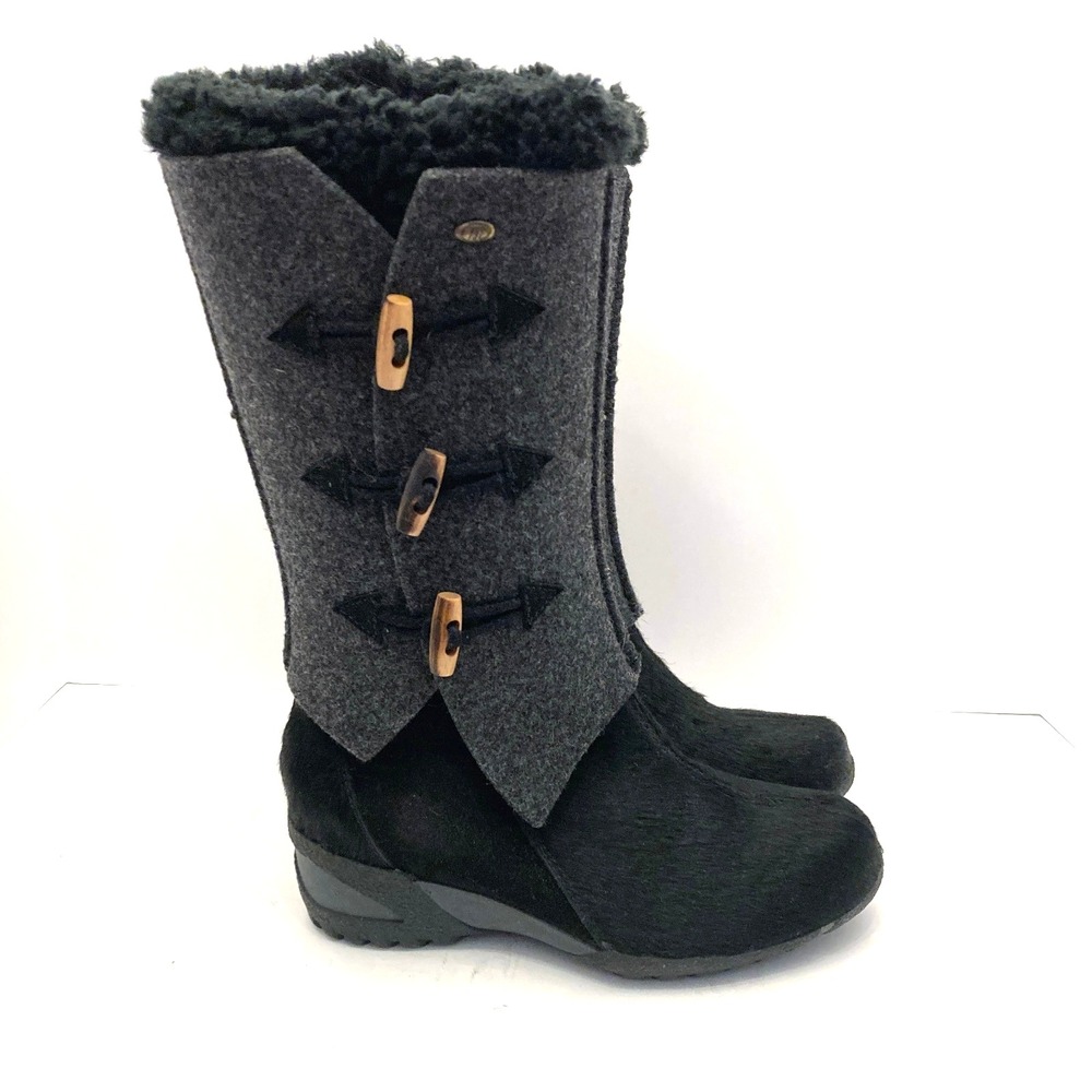 Technica Fur Boots Winter Black Gray Wool Spats Womens 7 EU 38 Made Italy FLAW